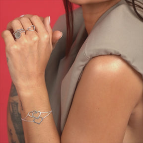 Bracelet double Coeur  « Féline » Argent