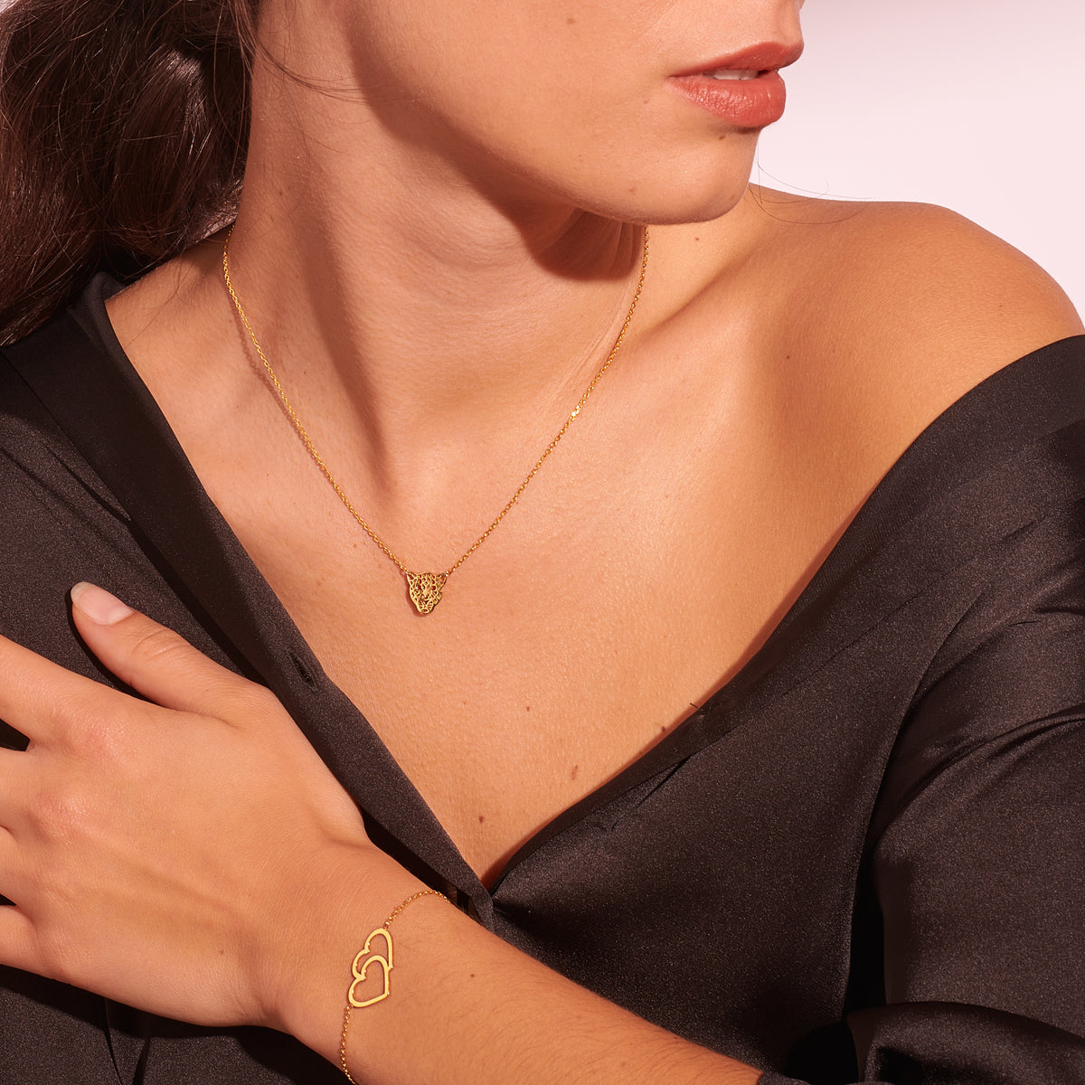 Bracelet double Coeur « féline » plaqué or - LES FÉLINES PARIS