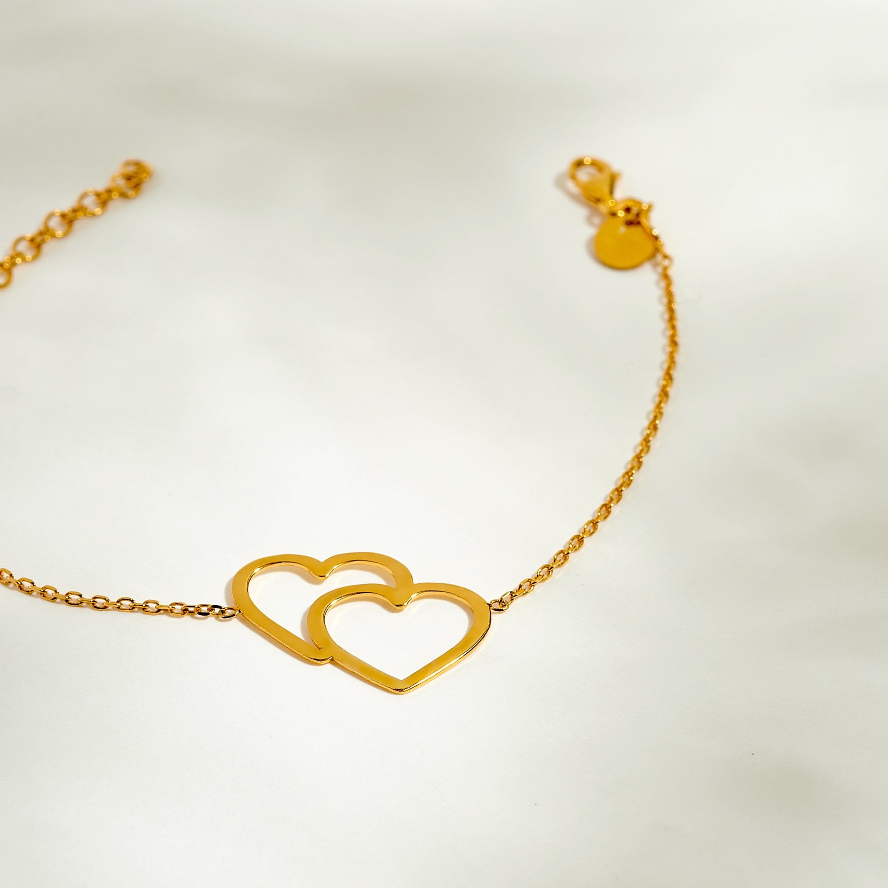 Bracelet Double Chat et Coeur ❤ couleur or ou argent pour Femme