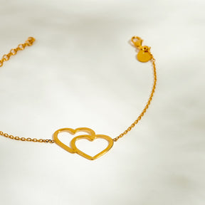 Bracelet double Coeur « féline » plaqué or - LES FÉLINES PARIS